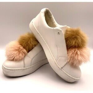 Sam Edelman Women’s Leya FF White Leather Pom Pom Pink/Biege Sneaker Size 8